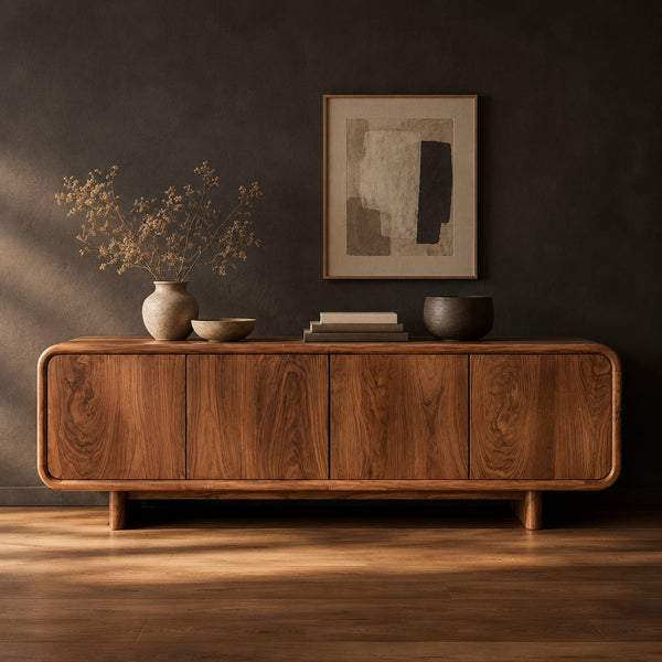 Low Four Panel Sideboard With Soft Edges And Short Legs