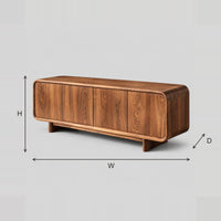 Low Four Panel Sideboard With Soft Edges And Short Legs dimension diagram with width, height and depth