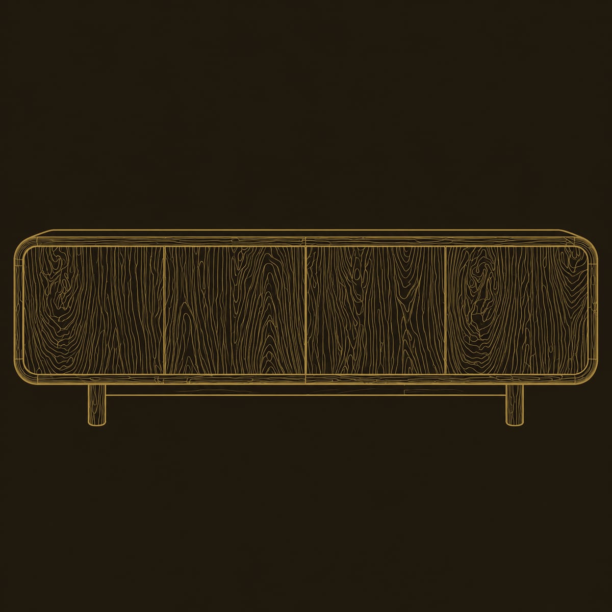 Low Four Panel Sideboard With Soft Edges And Short Legs dimension diagram