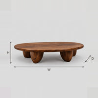 Low Oval Coffee Table With Chunky Pod Shaped Legs dimension diagram with width, height and depth