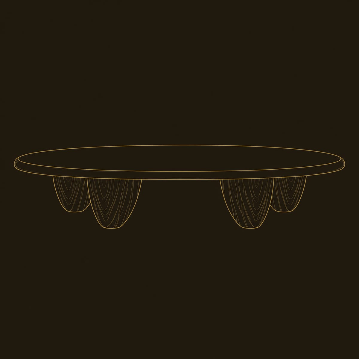 Low Oval Coffee Table With Chunky Pod Shaped Legs dimension diagram