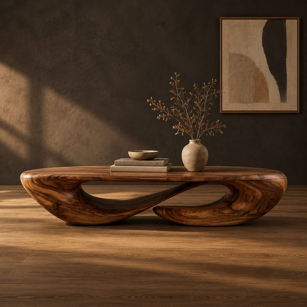 Low Oval Coffee Table With Twisted Loop Base