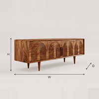 Low Profile Arch Carved Sideboard With Four Doors And Slim Legs dimension diagram with width, height and depth