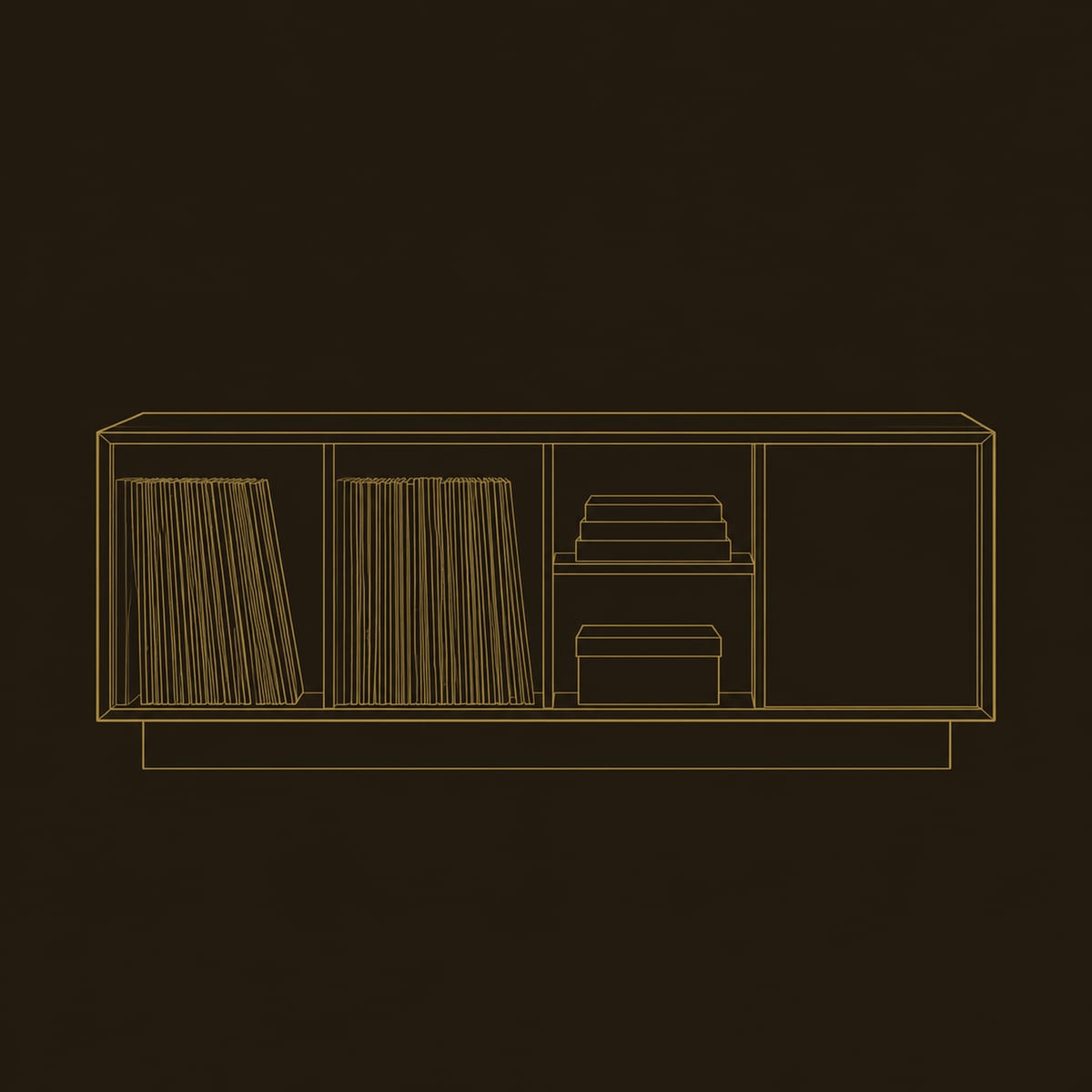 Low Record Console With Three Open Cubbies And Panel End dimension diagram