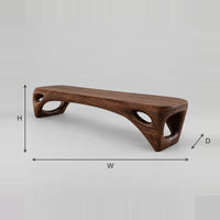 Low Slab Top Bench With Open Triangular Legs dimension diagram with width, height and depth