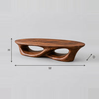 Low Slung Coffee Table With Twin Open Loop Base dimension diagram with width, height and depth