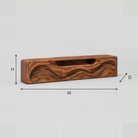 Low Slung TV Stand With Rippling Carved Front And Open Slot dimension diagram with width, height and depth