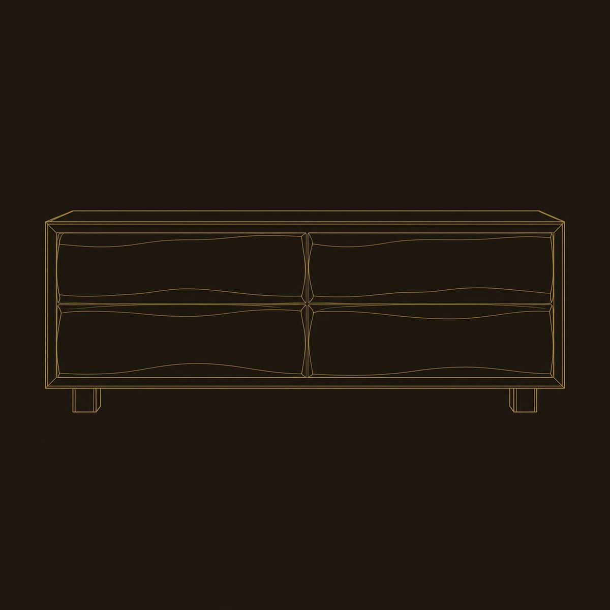 Low Solid Wood Bench With Four Wavy Grain Front Panels dimension diagram