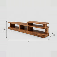 Low Stepped Open Shelf Console Table With A Raised Right Section dimension diagram with width, height and depth
