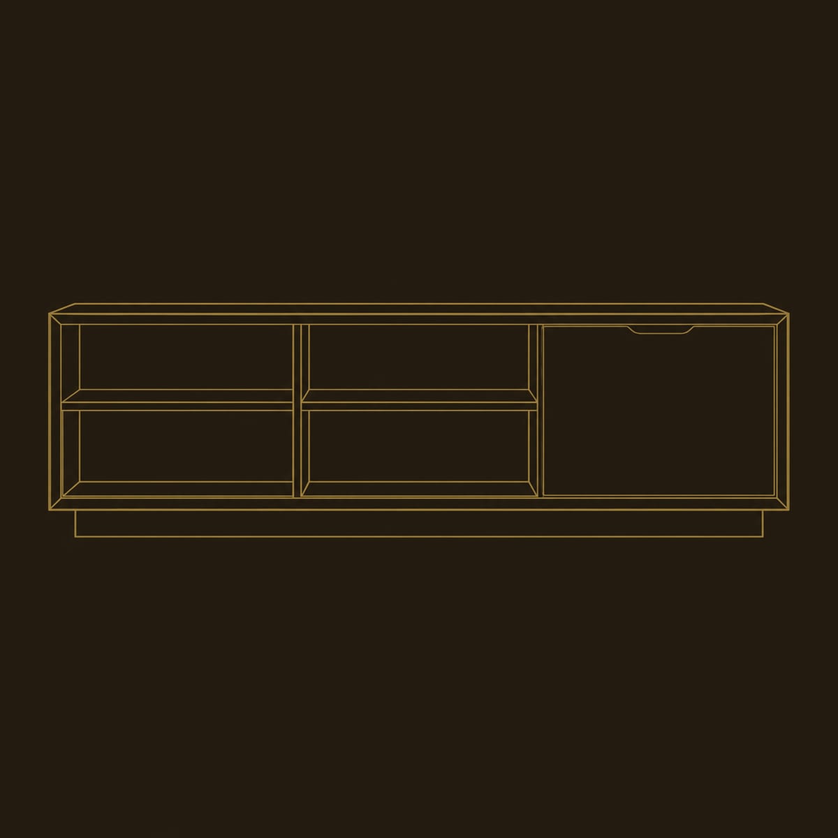 Low Storage Bench With Four Open Cubbies And Closed Panel dimension diagram