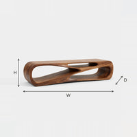 Low TV Console with a Hand Carved Crossing Hollow dimension diagram with height, width and depth