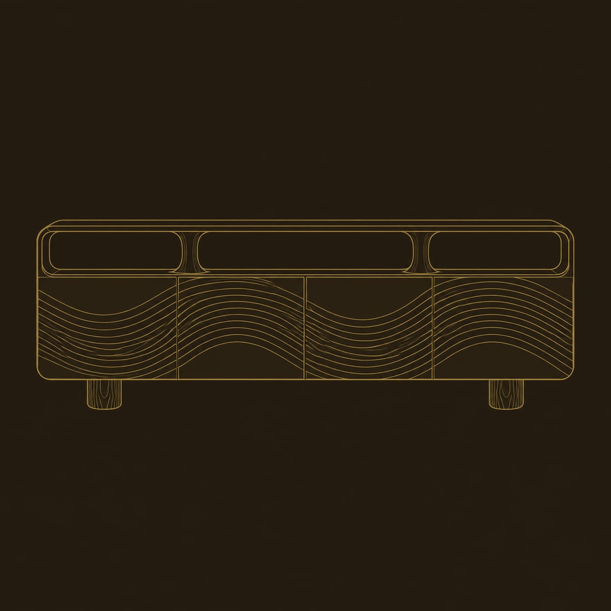 Low TV Stand With Carved Wave Front And Open Top Shelves dimension diagram