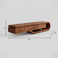 Low TV Stand With Three Panel Front And Sweeping Curved Loop Base dimension diagram with width, height and depth
