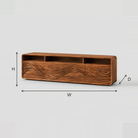 Low Wave Carved TV Stand With Four Open Top Cubbies dimension diagram with width, height and depth