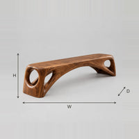 Low Wood Bench With Arched Underside And Open End Cutouts dimension diagram with width, height and depth