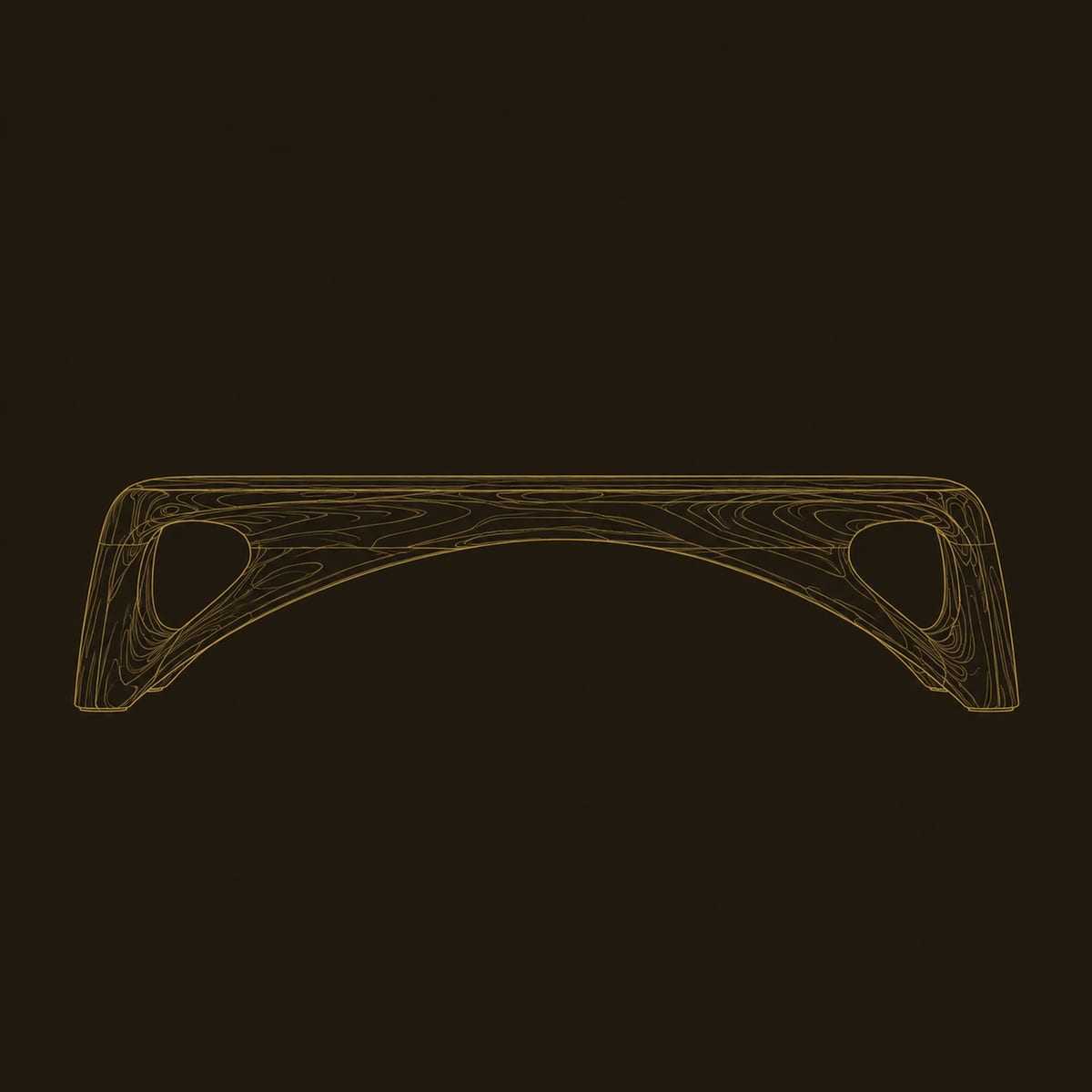 Low Wood Bench With Arched Underside And Open End Cutouts dimension diagram