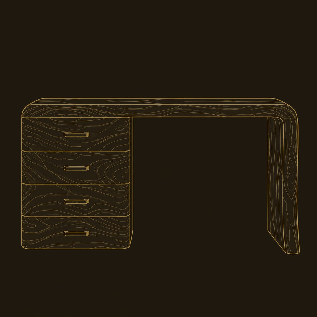 Makeup Vanity Desk With Four Wave Carved Drawers And Slab Leg dimension diagram