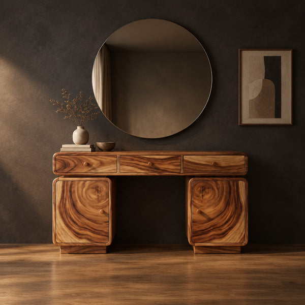 Makeup Vanity Desk With Three Drawers And Swirl Grain Cabinets