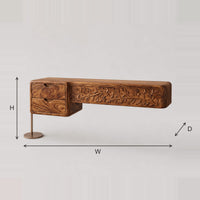 Makeup Vanity With Carved Vine Panel, Two Drawers, Slim Post Leg dimension diagram with width, height and depth