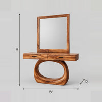 Makeup Vanity With Open Oval Loop Base And Wide Wooden Top dimension diagram with width, height and depth