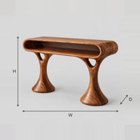 Makeup Vanity With Pill Shaped Open Shelf Top And Flared Legs dimension diagram with width, height and depth