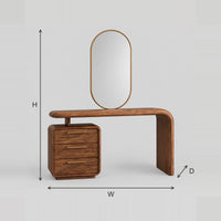 Makeup Vanity With Waterfall End And Three Drawer Cabinet dimension diagram with width, height and depth