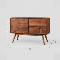 Mid Century Console Table With Three Panel Front And Splayed Legs dimension diagram with width, height and depth