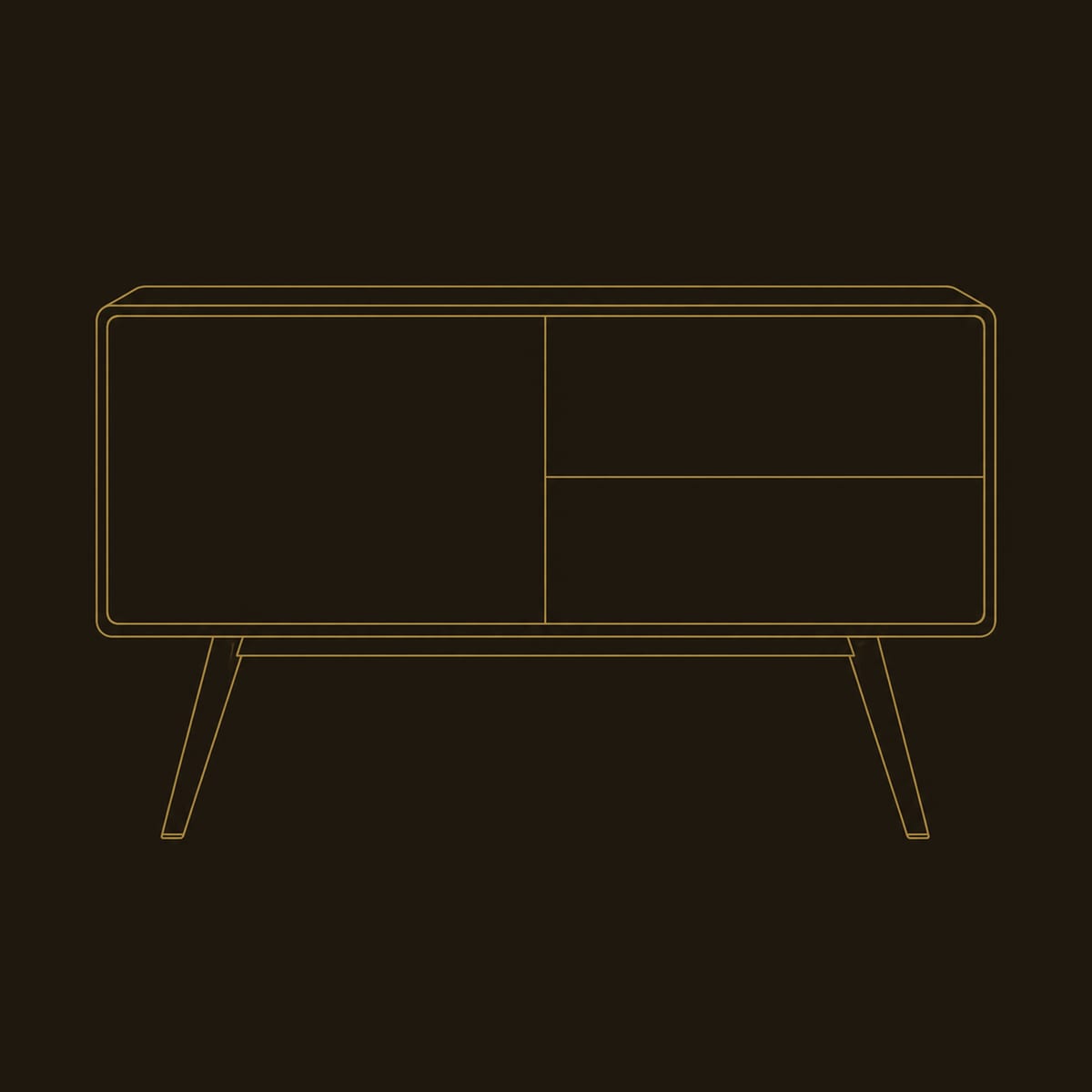 Mid Century Console Table With Three Panel Front And Splayed Legs dimension diagram