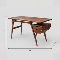 Mid Century Desk With Splayed Legs And A Wedge Shaped Drawer Box dimension diagram with width, height and depth