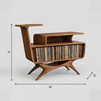 Mid Century Record Console With Open Bin And Splayed Legs dimension diagram with width, height and depth