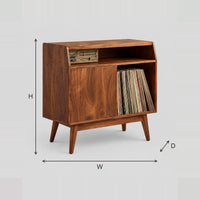 Mid Century Record Player Stand On Splayed Tapered Legs dimension diagram with width, height and depth