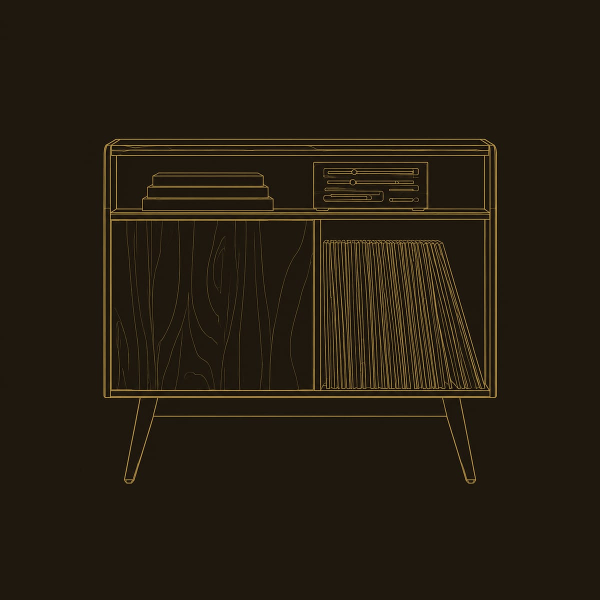 Mid Century Record Player Stand On Splayed Tapered Legs dimension diagram