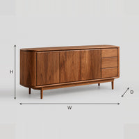 Mid Century Sideboard With Three Drawers And Tapered Legs dimension diagram with width, height and depth