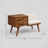 Mid Century Storage Bench With Two Drawer Block And Seat Cushion dimension diagram with width, height and depth