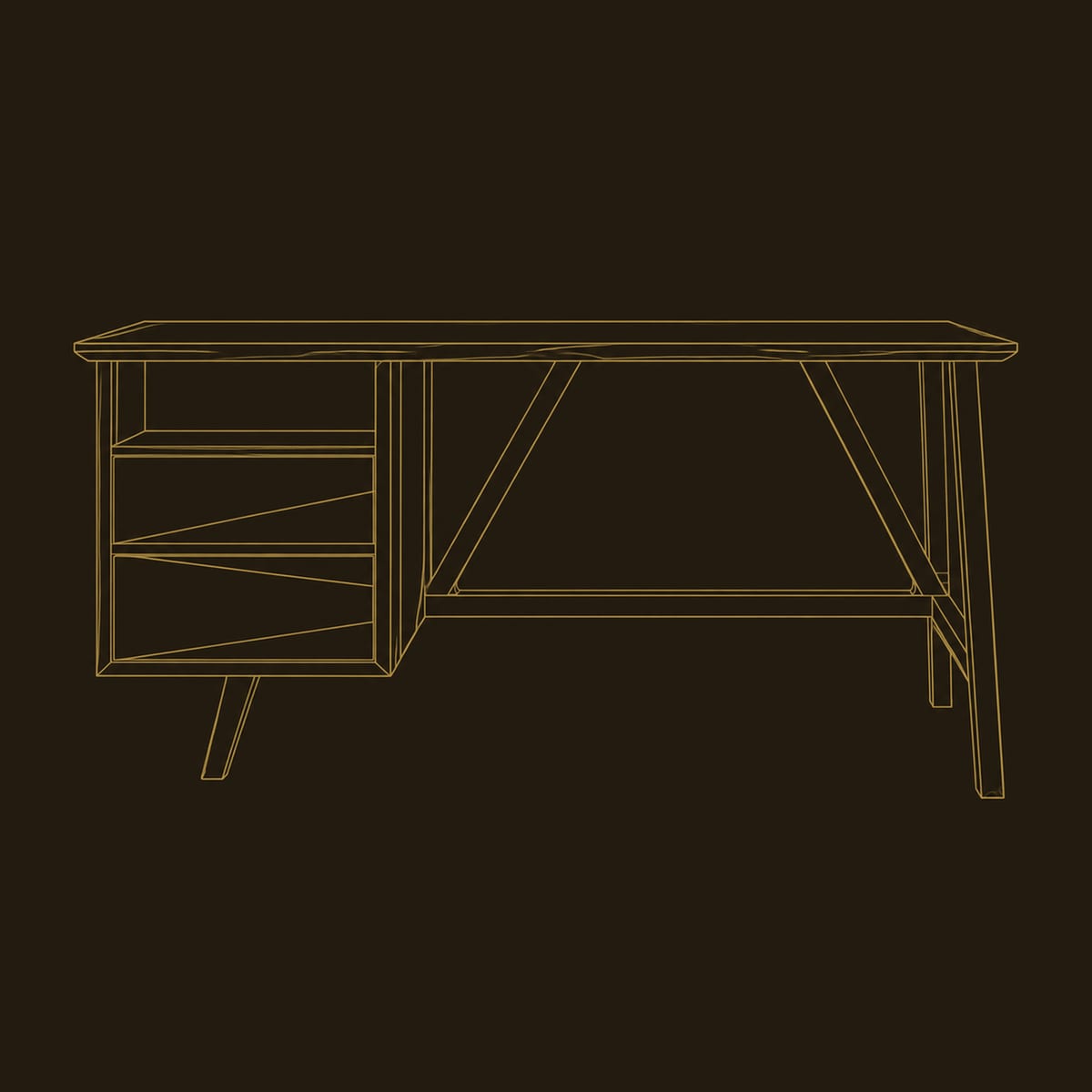 Mid Century Writing Desk With Two Drawers And Open Cubby dimension diagram