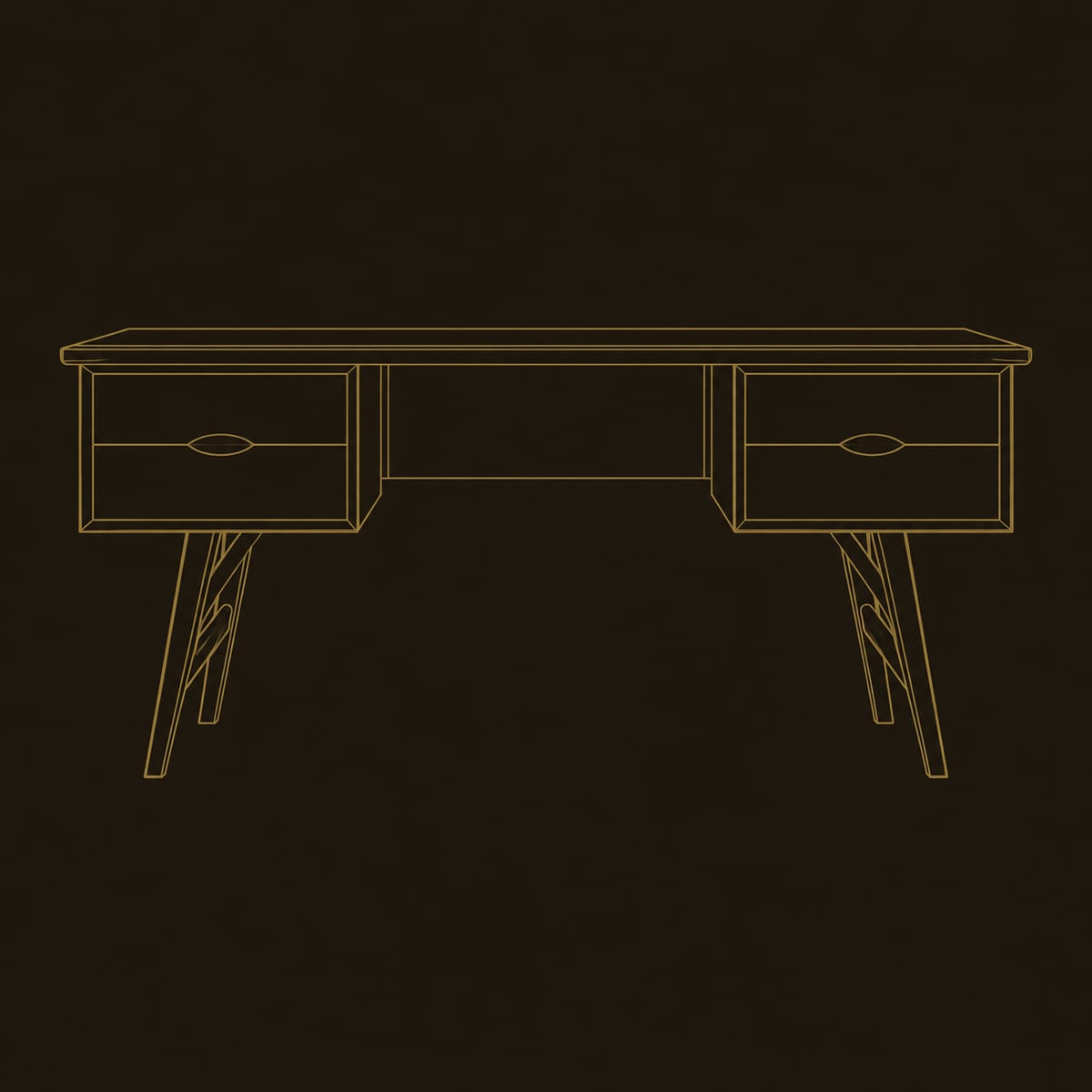 Mid Century Writing Desk with Two Drawers and Splayed Legs dimension diagram