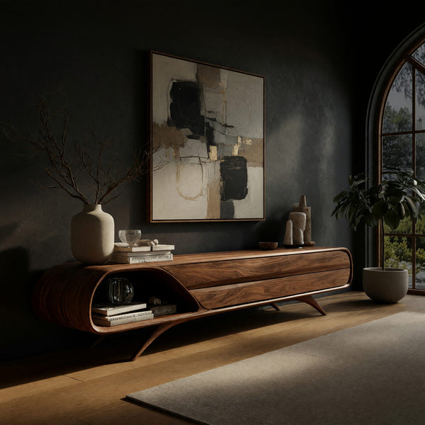 Mid Tone Grain TV Console for a Mid Century Room