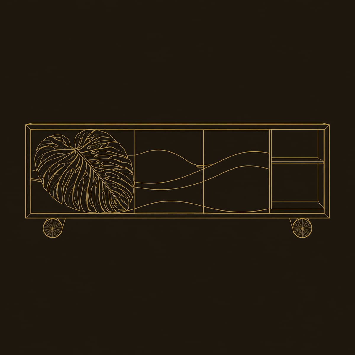 Monstera Leaf Carved Sideboard With Three Doors And Open Shelf dimension diagram
