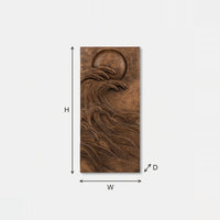 Moon and Wave Wall Relief in a Dark Tone for Bedrooms dimension diagram with height, width and depth