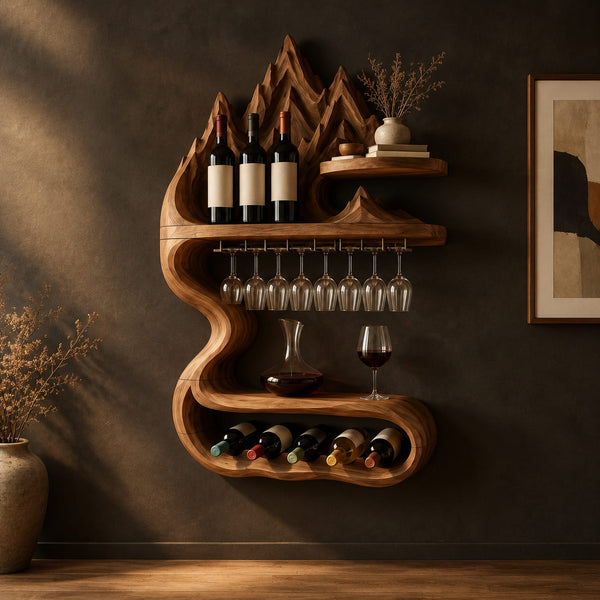 Mountain Crest Wine Rack With Glass Rail And Bottle Cradle