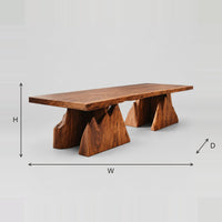 Mountain Peak Dining Table With Live Edge Top And Twin Wedge Bases dimension diagram with width, height and depth