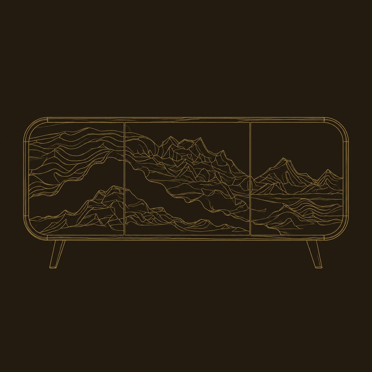 Mountain Range Relief Sideboard Dark Band Tapered Legs dimension diagram