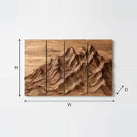 Mountain Wall Art Set of Four for a Wide Feature Wall dimension diagram with height, width and depth