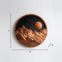 Mountain Wall Hanging with a Raised Rim, in Solid Wood dimension diagram with height, width and depth