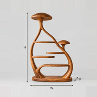 Mushroom Cap Bookshelf With A Tall Sculpted Frame And Oval Base dimension diagram with width, height and depth