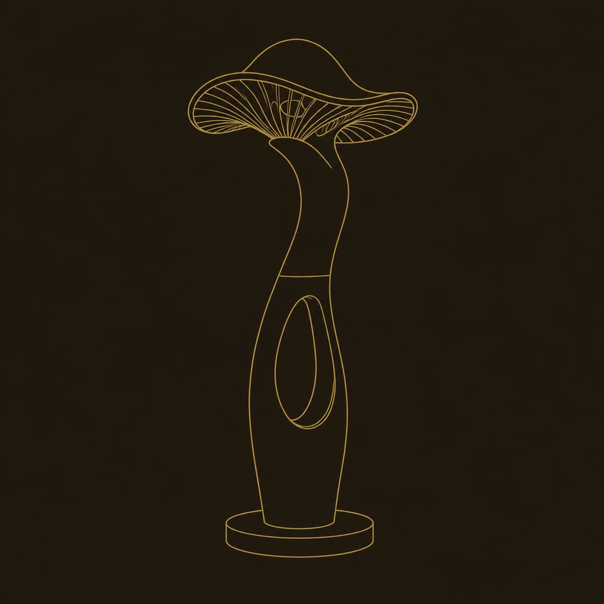 Mushroom Floor Lamp With Glowing Gill Shade And Oval Stem Cutout dimension diagram