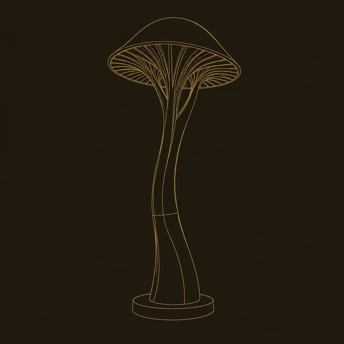 Mushroom Floor Lamp With Ribbed Cap And Slim Curving Stem dimension diagram