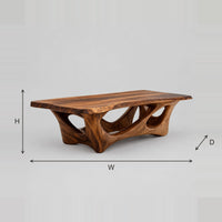 Natural Edge Coffee Table With Open Branching Base dimension diagram with width, height and depth