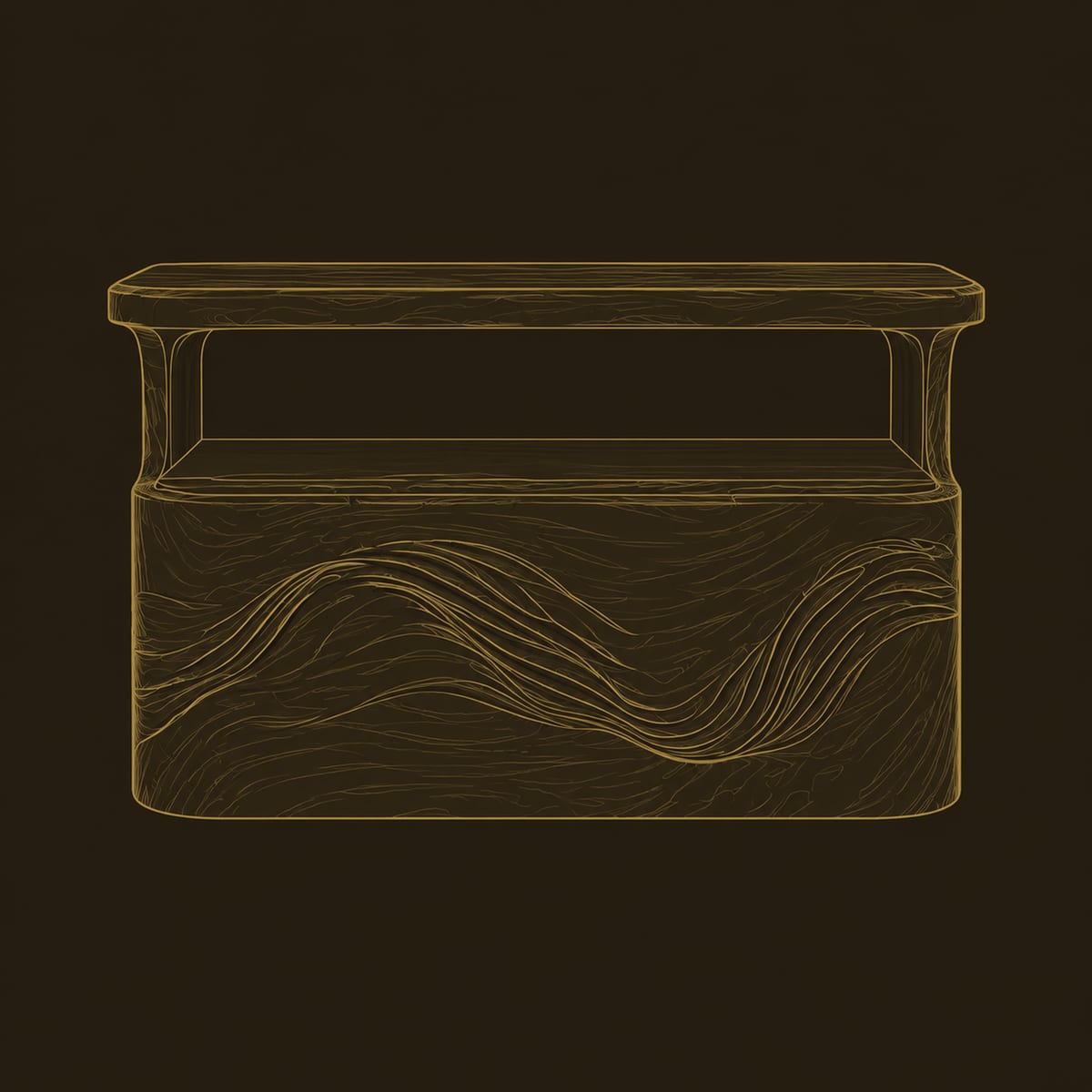 Nightstand With Flowing Wave Carving And An Open Nook Under The Top dimension diagram