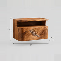 Nightstand With Flowing Wave Carving And An Open Nook Under The Top dimension diagram with width, height and depth